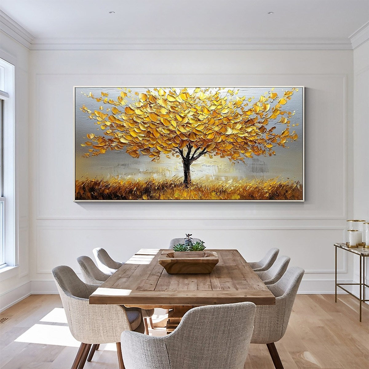 GOLDEN HARVEST: Textured Impasto Golden Tree Oil Painting - Image 7