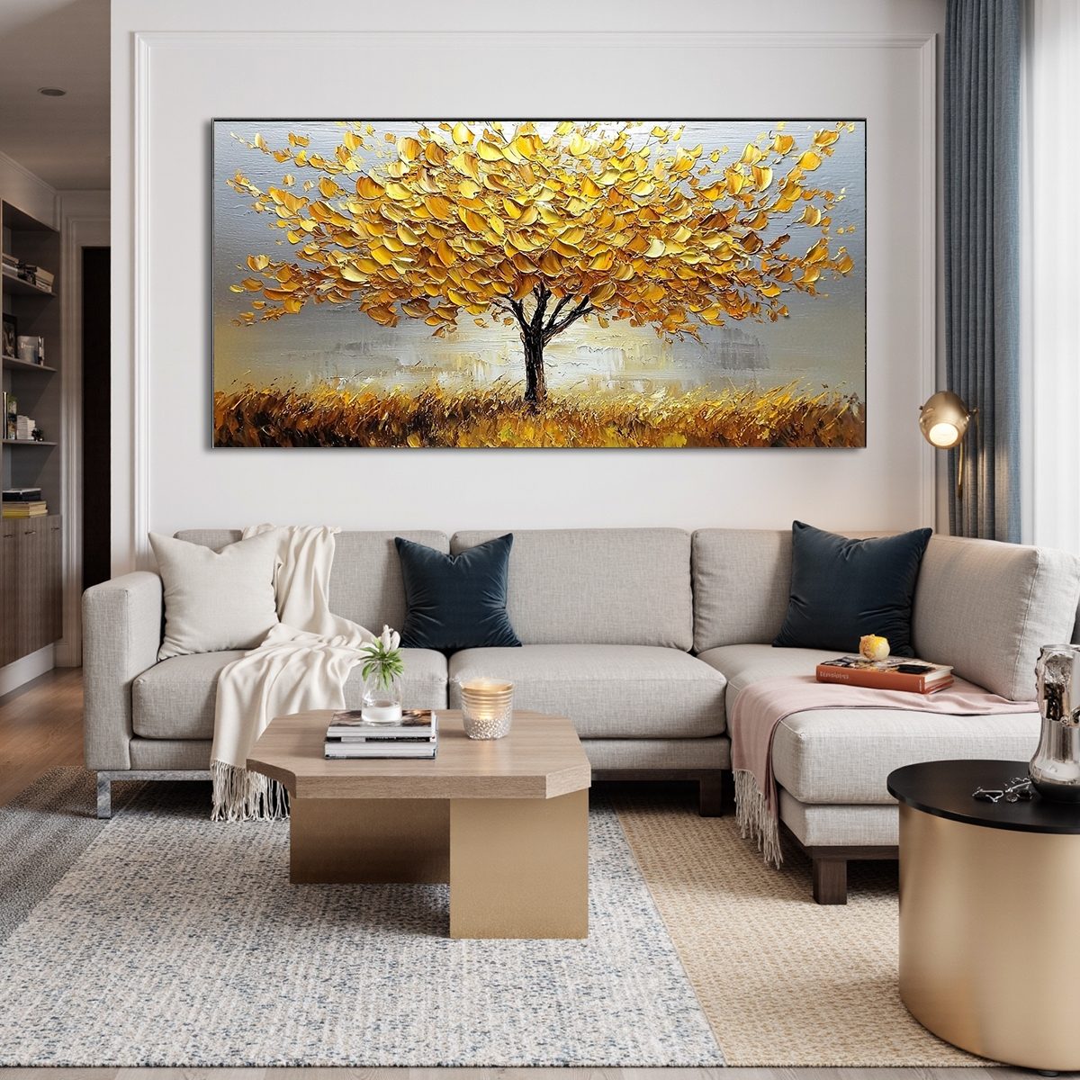 GOLDEN HARVEST: Textured Impasto Golden Tree Oil Painting - Image 2