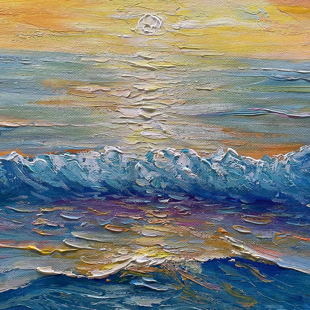 GOLDEN HORIZON: Panoramic Coastal Sunset Oil Painting - Image 5