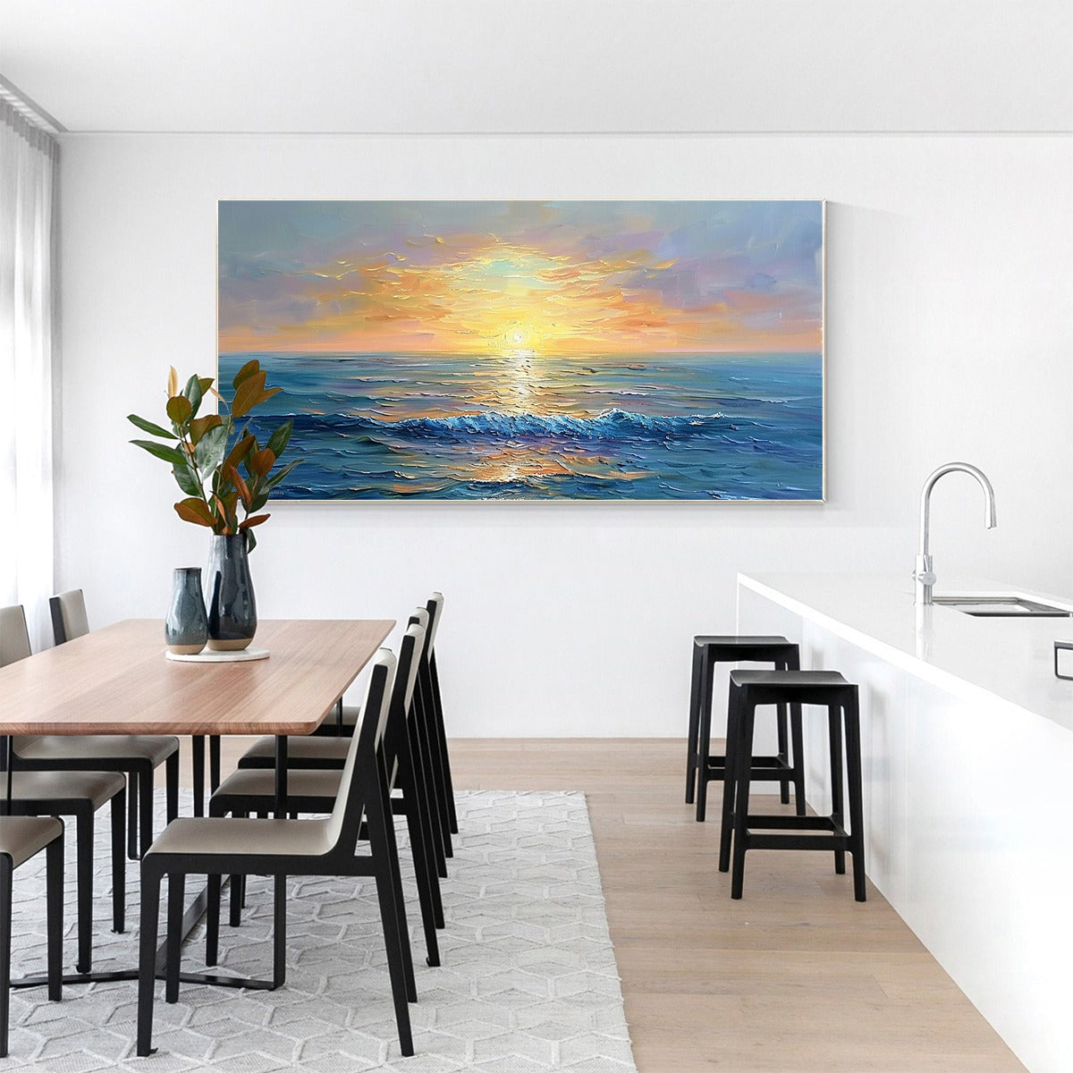 GOLDEN HORIZON: Panoramic Coastal Sunset Oil Painting - Image 6