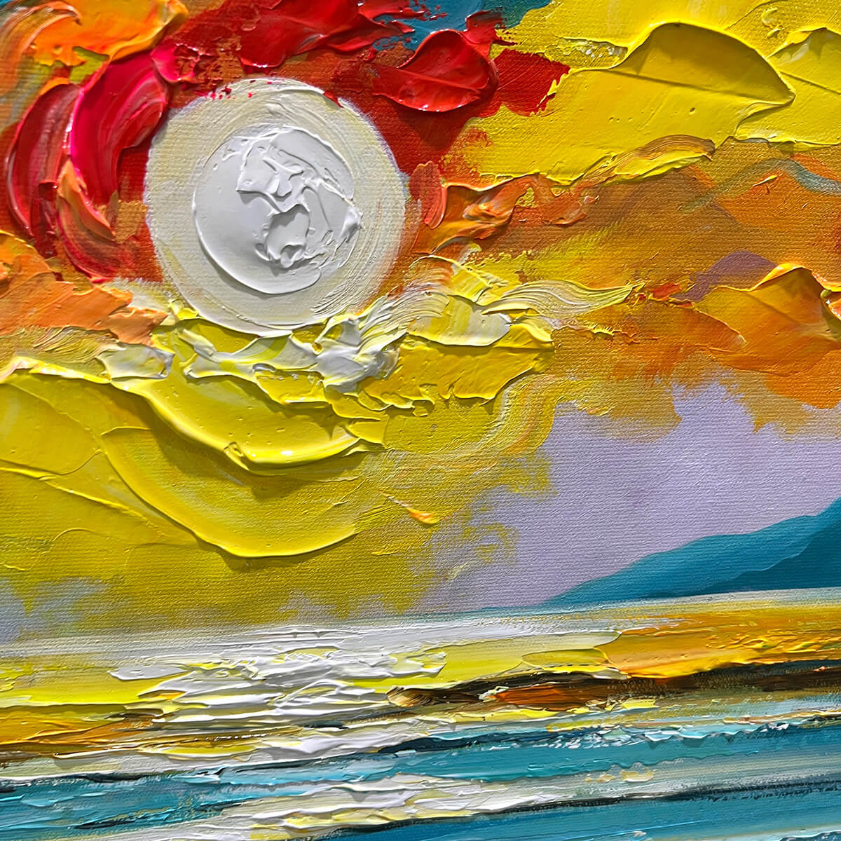 GOLDEN HORIZON: Vibrant Sunset Seascape Oil Painting - Image 3
