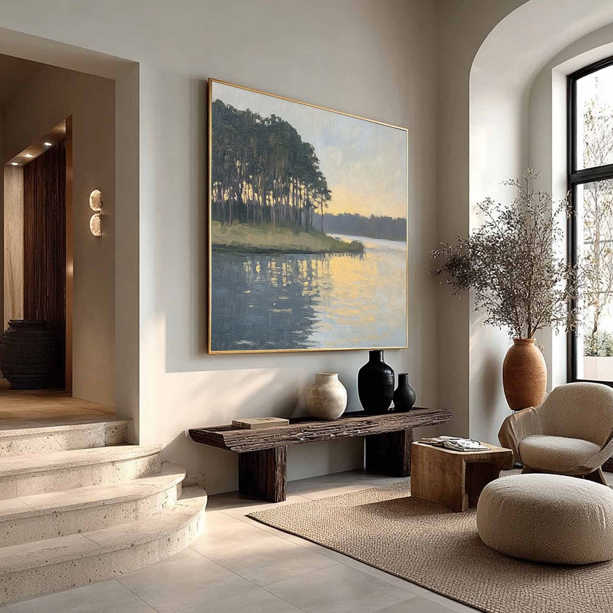 GOLDEN HOUR SERENITY: Tranquil Landscape Oil Painting - Image 3