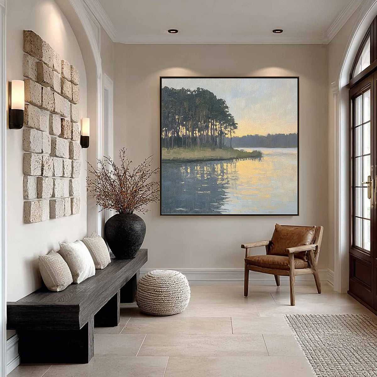 GOLDEN HOUR SERENITY: Tranquil Landscape Oil Painting - Image 4