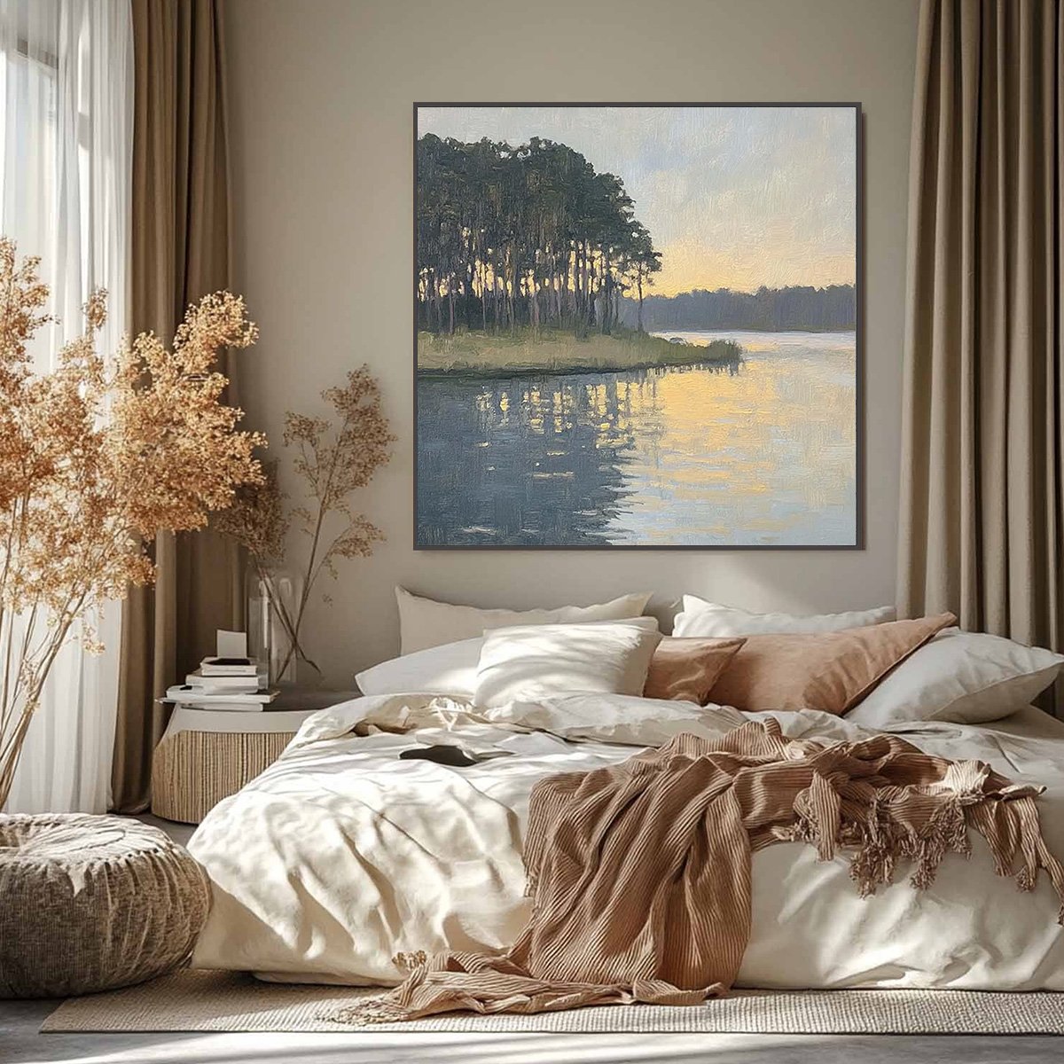 GOLDEN HOUR SERENITY: Tranquil Landscape Oil Painting - Image 6