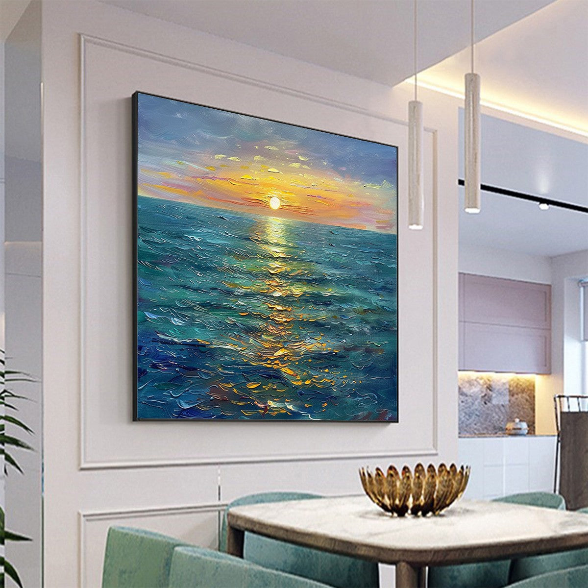 GOLDEN HOUR: Textured Sunset Seascape Oil Painting - Image 4