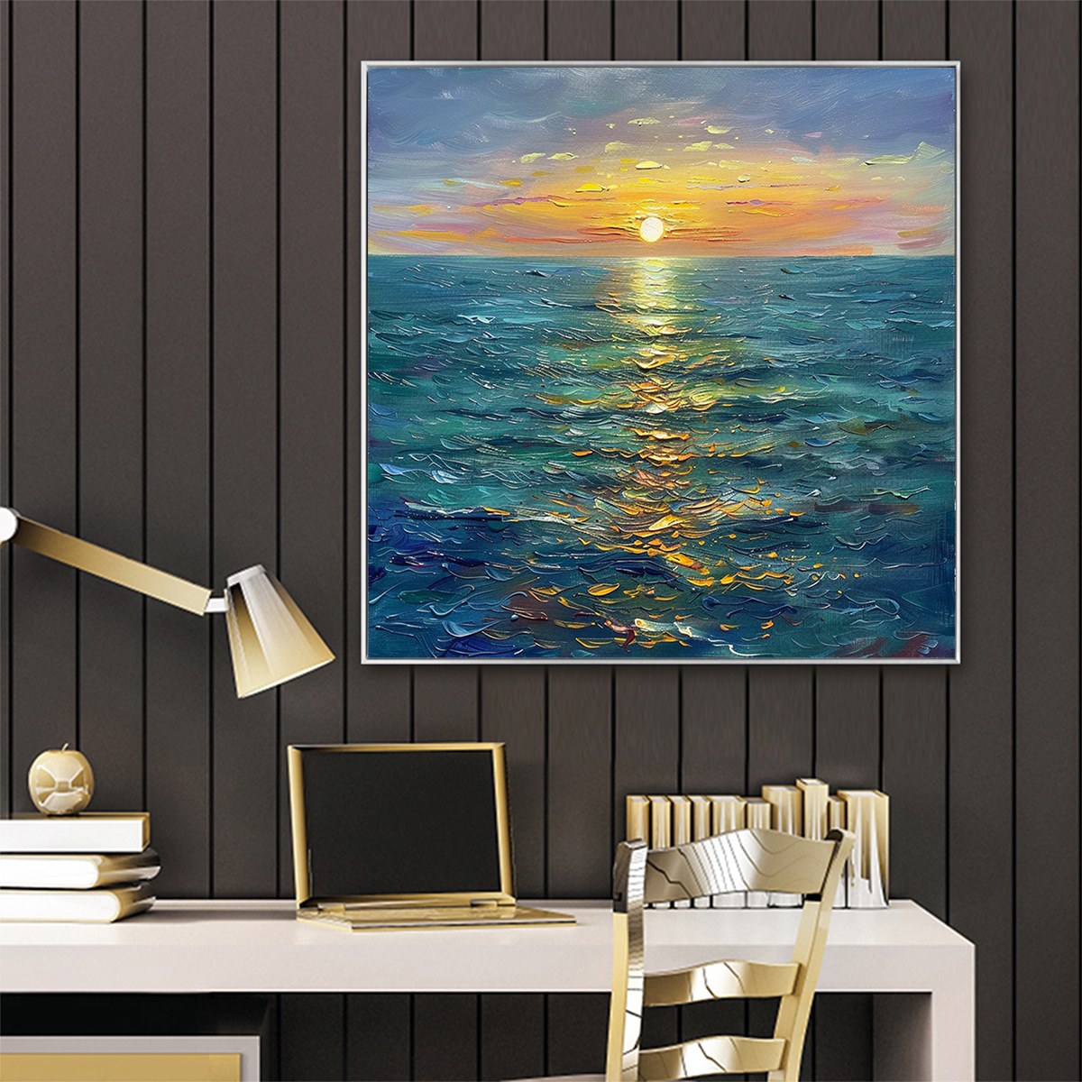 GOLDEN HOUR: Textured Sunset Seascape Oil Painting - Image 7