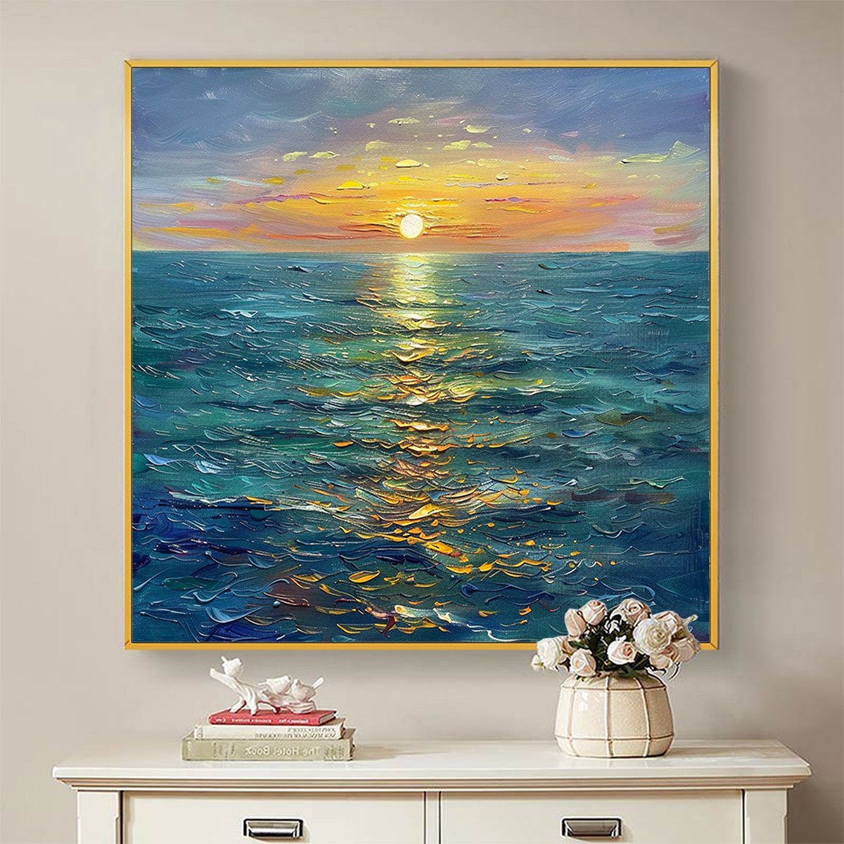 GOLDEN HOUR: Textured Sunset Seascape Oil Painting - Image 6