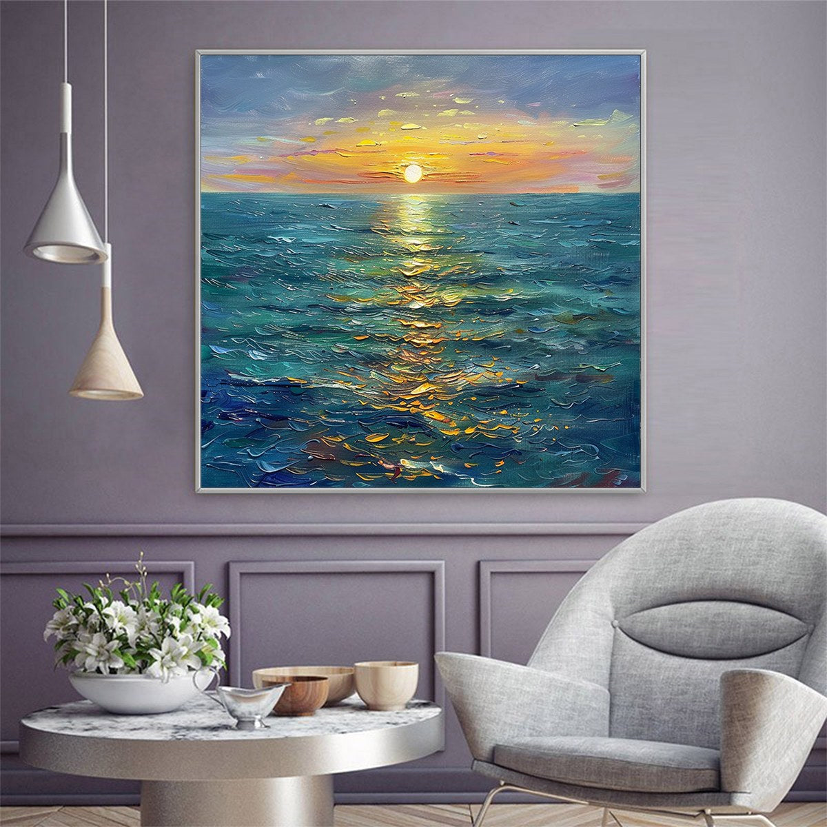 GOLDEN HOUR: Textured Sunset Seascape Oil Painting - Image 2