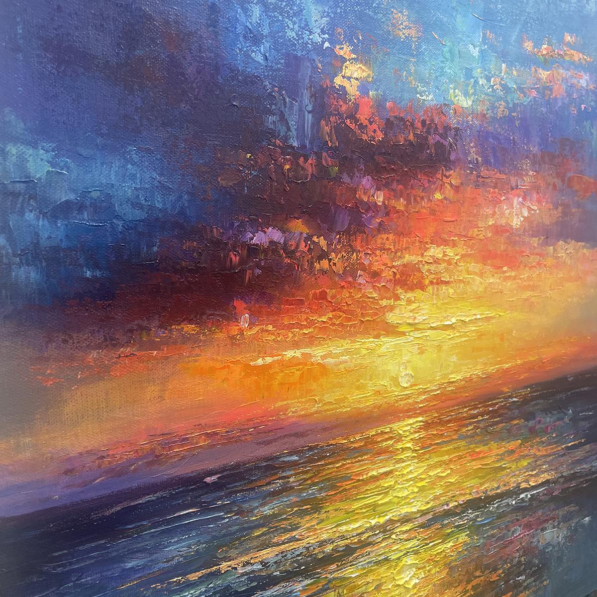 GOLDEN HOUR: Vibrant Sunset Seascape Oil Painting - Image 3