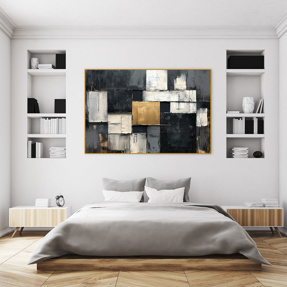 GOLDEN INTERSECTION: Textured Abstract Geometric Oil Painting - Image 5