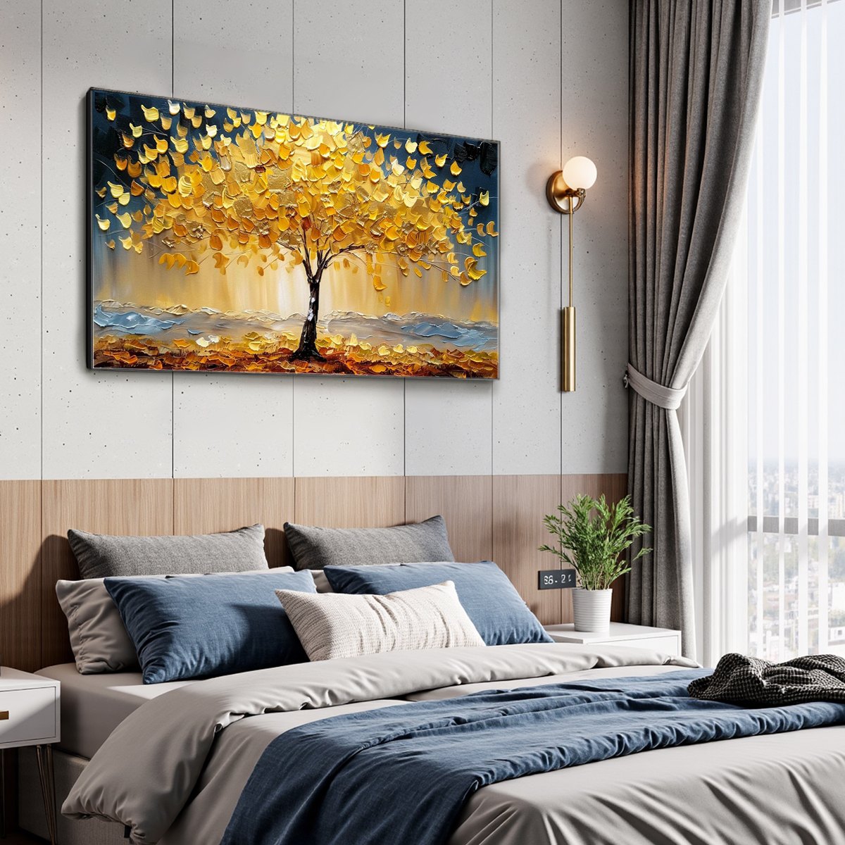 GOLDEN MAJESTY: Textured Impasto Golden Tree Oil Painting - Image 4