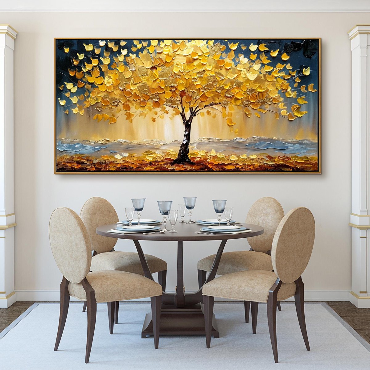 GOLDEN MAJESTY: Textured Impasto Golden Tree Oil Painting - Image 7