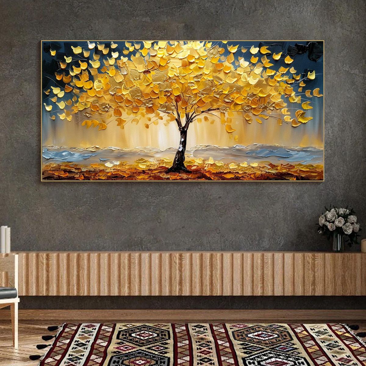 GOLDEN MAJESTY: Textured Impasto Golden Tree Oil Painting - Image 2