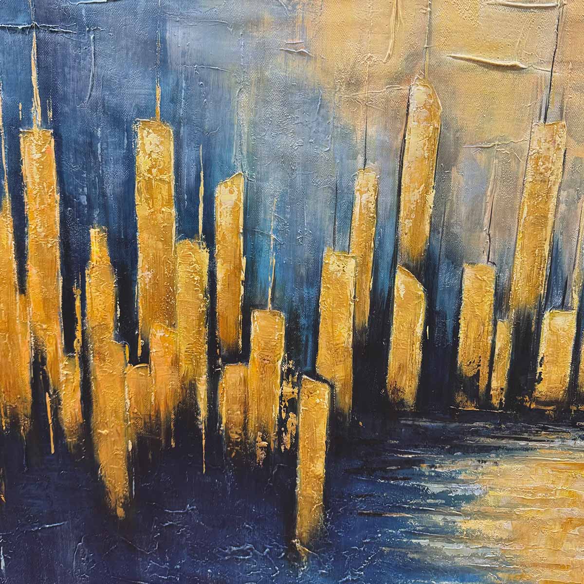 GOLDEN METROPOLIS: Panoramic Cityscape Oil Painting - Image 5