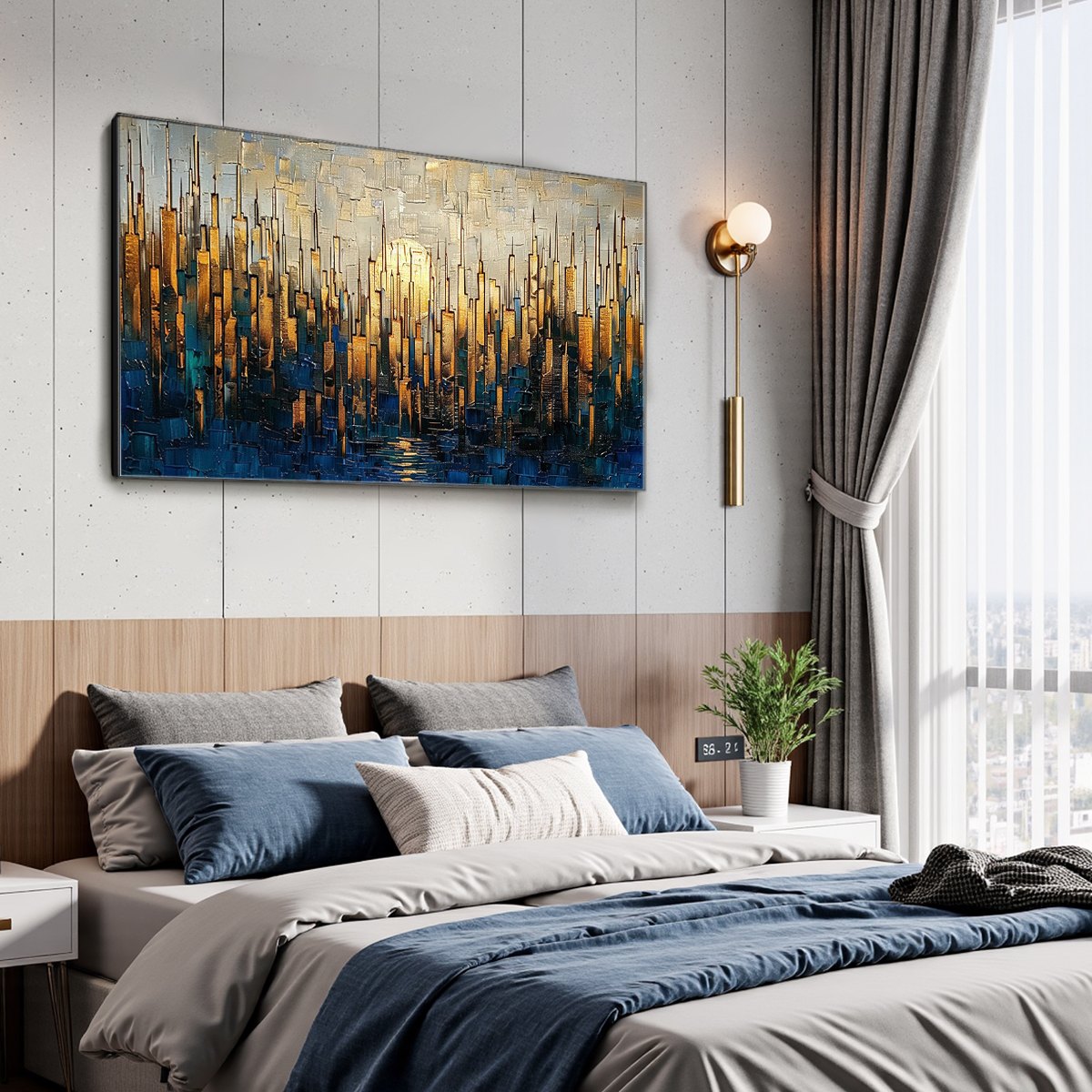 GOLDEN METROPOLIS: Textured Cityscape Oil Painting - Image 6