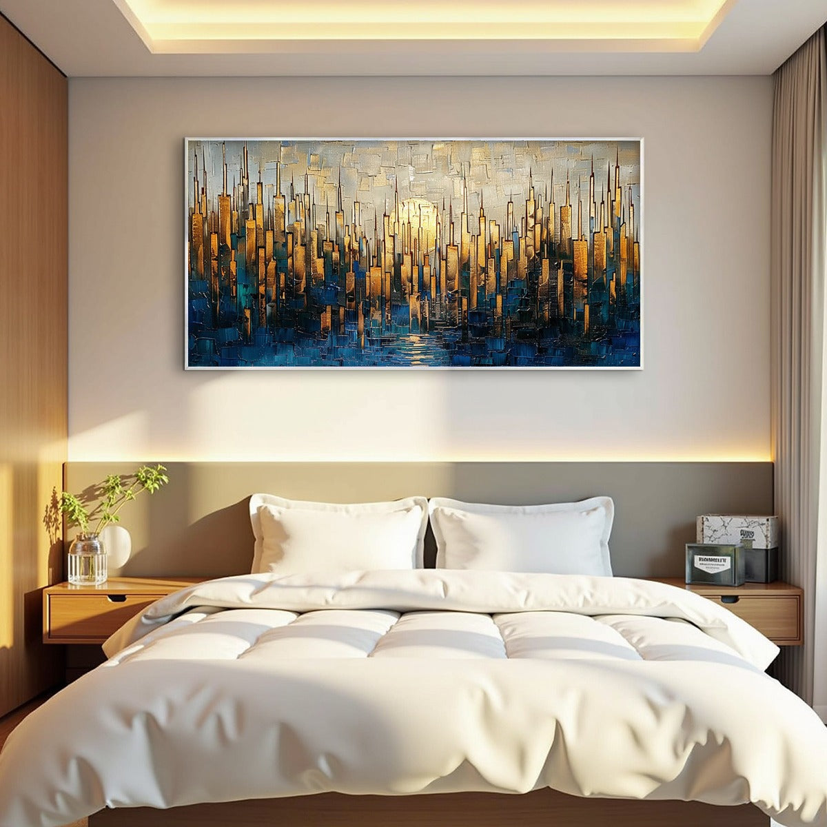 GOLDEN METROPOLIS: Textured Cityscape Oil Painting - Image 7
