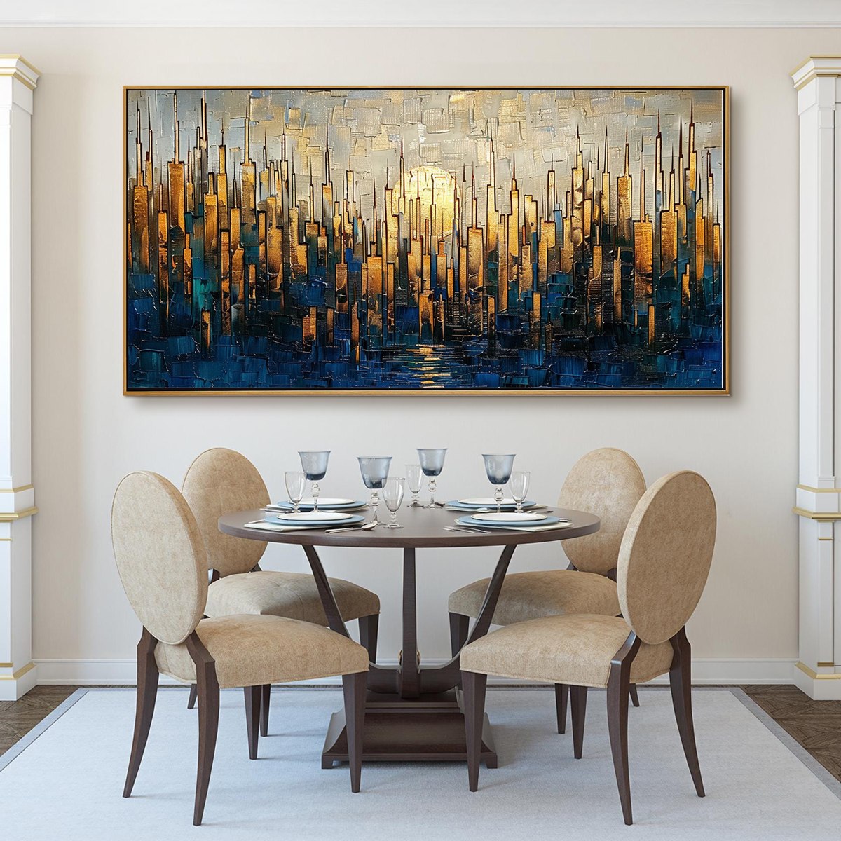 GOLDEN METROPOLIS: Textured Cityscape Oil Painting - Image 2