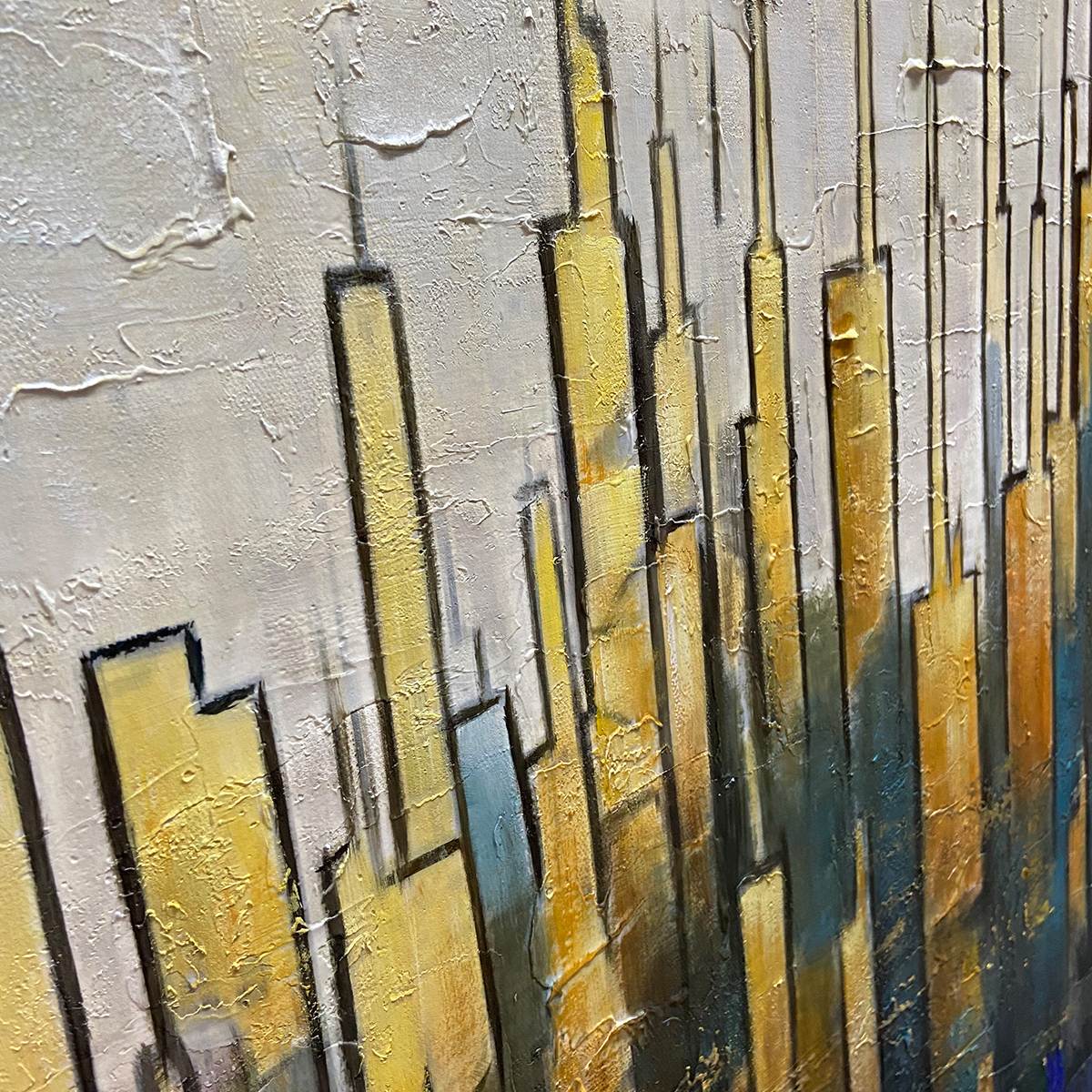GOLDEN METROPOLIS: Textured Cityscape Oil Painting - Image 5
