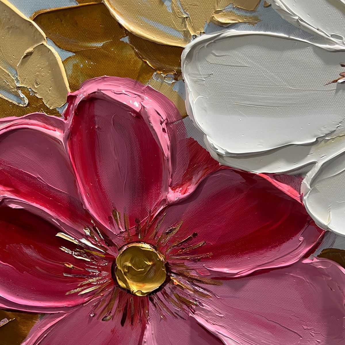 GOLDEN PETALS: Textured Panoramic Floral Oil Painting - Image 5