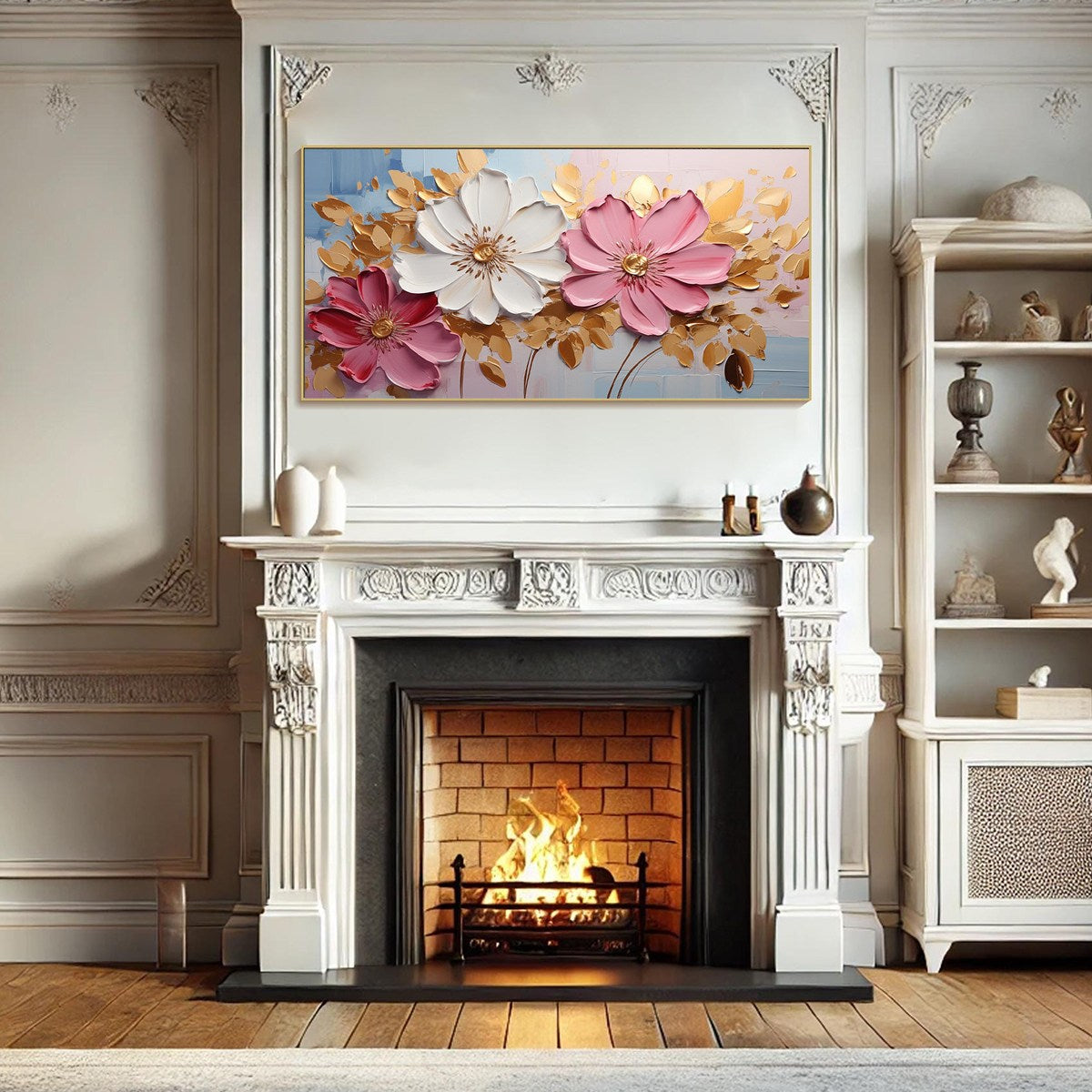 GOLDEN PETALS: Textured Panoramic Floral Oil Painting - Image 6