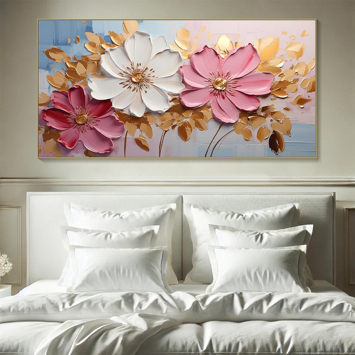 GOLDEN PETALS: Textured Panoramic Floral Oil Painting - Image 7