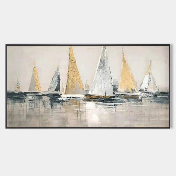 GOLDEN REGATTA: Panoramic Sailboat Painting