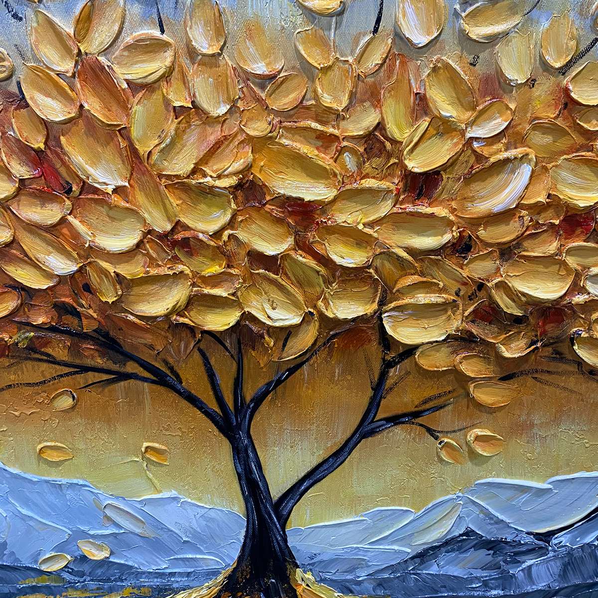 GOLDEN RESILIENCE: Textured Landscape Oil Painting - Image 3