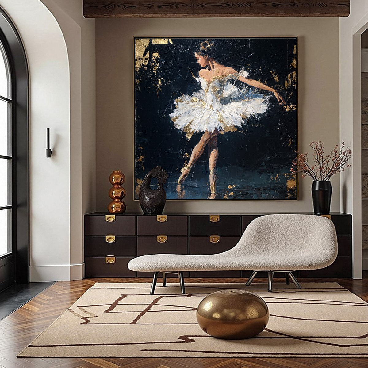 GOLDEN REVERIE: Textured Gold Leaf Ballerina Portrait Painting - Image 4
