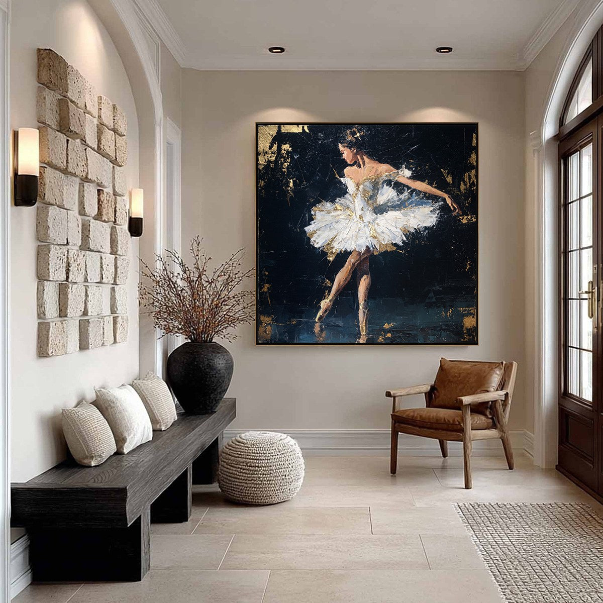 GOLDEN REVERIE: Textured Gold Leaf Ballerina Portrait Painting - Image 2