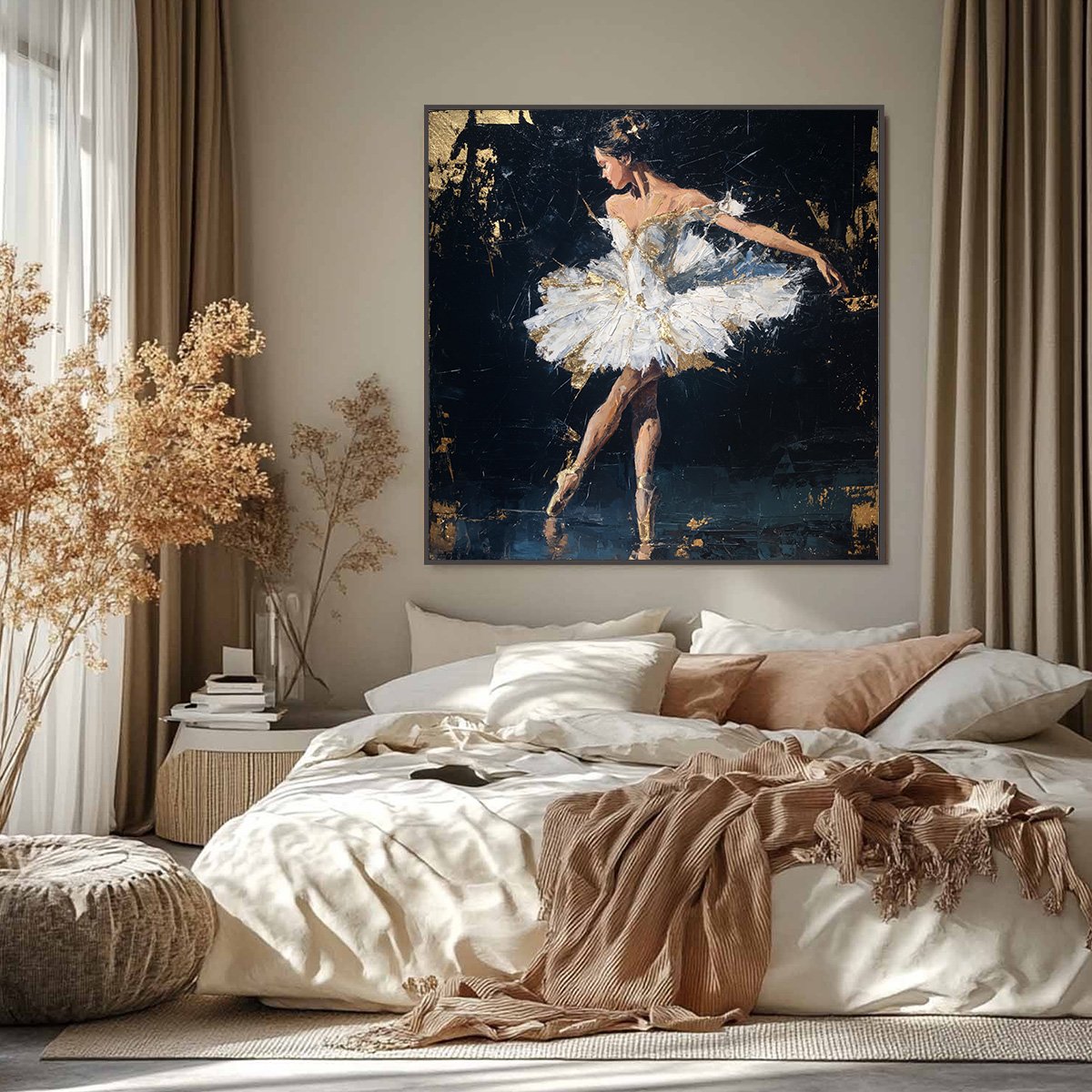 GOLDEN REVERIE: Textured Gold Leaf Ballerina Portrait Painting - Image 6