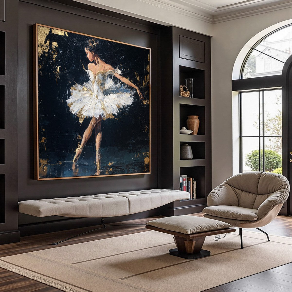 GOLDEN REVERIE: Textured Gold Leaf Ballerina Portrait Painting - Image 7