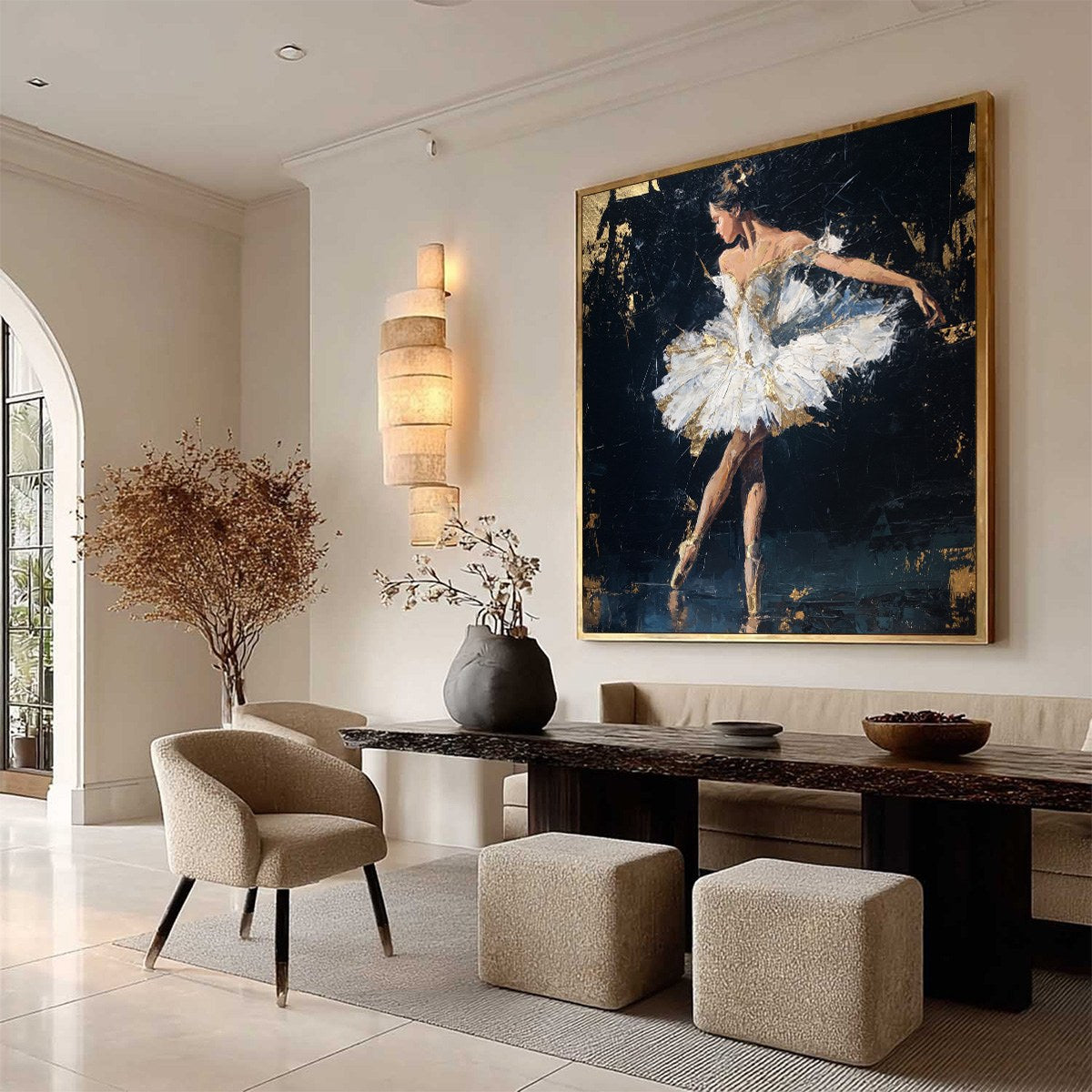 GOLDEN REVERIE: Textured Gold Leaf Ballerina Portrait Painting - Image 8