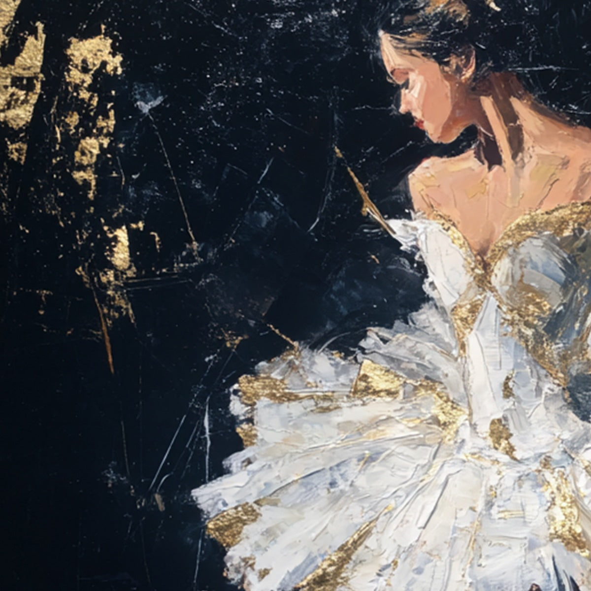 GOLDEN REVERIE: Textured Gold Leaf Ballerina Portrait Painting - Image 3