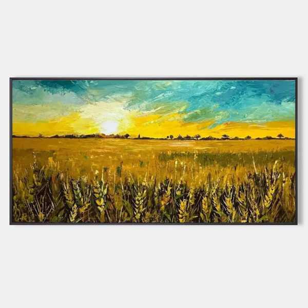 GOLDEN SUNSET FIELD: Landscape Painting of a Wheat Field at Sunset