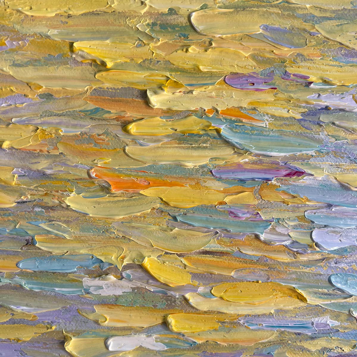 GOLDEN SUNSET OVER WATER: Square Textured Seascape Painting, Palette Knife Ocean Sunset, Blue, Living Room, Bedroom - Image 5