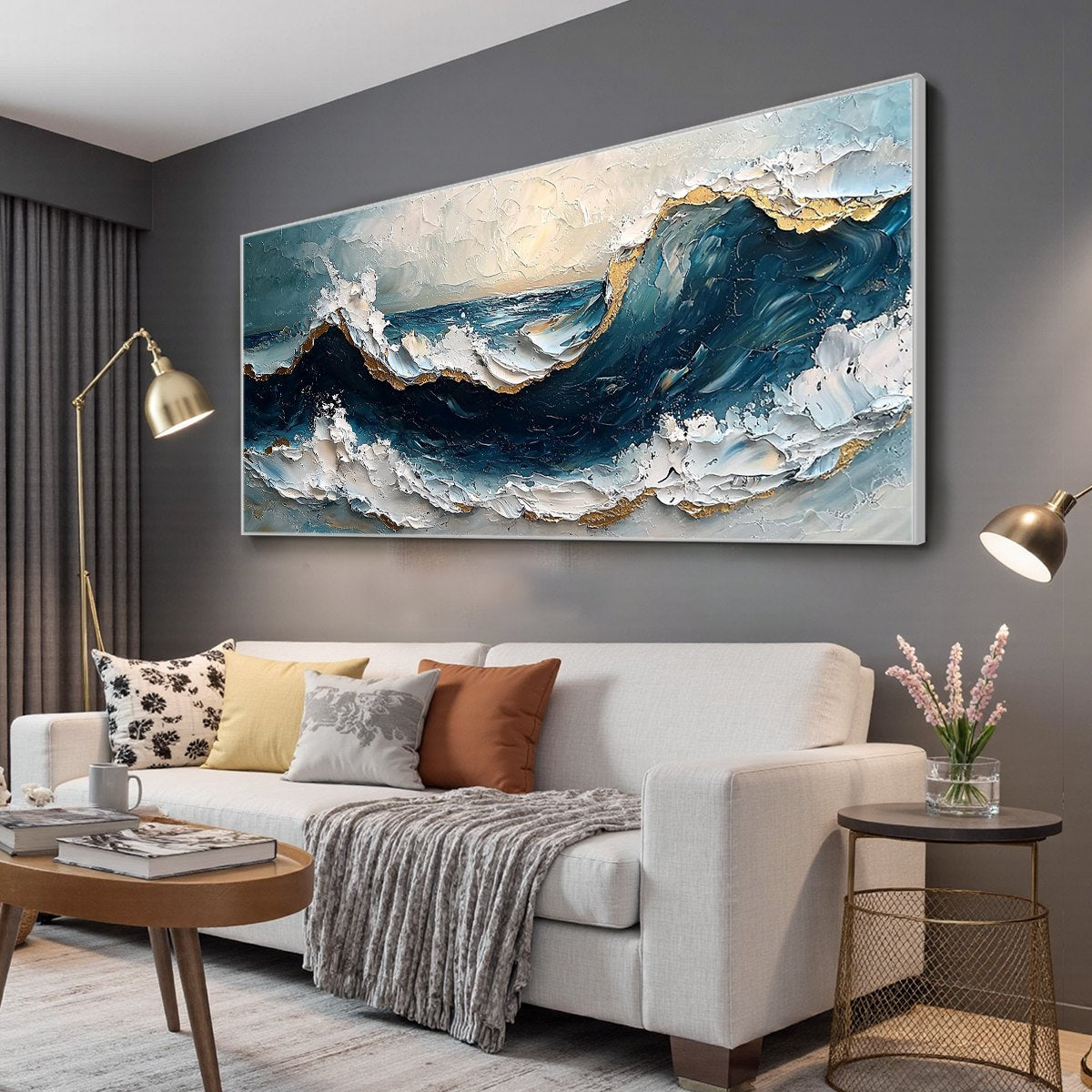 GOLDEN TIDE: Textured Impasto Ocean Wave Oil Painting - Image 4