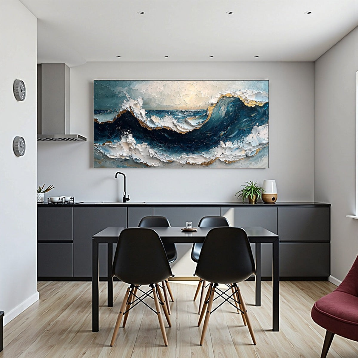 GOLDEN TIDE: Textured Impasto Ocean Wave Oil Painting - Image 6