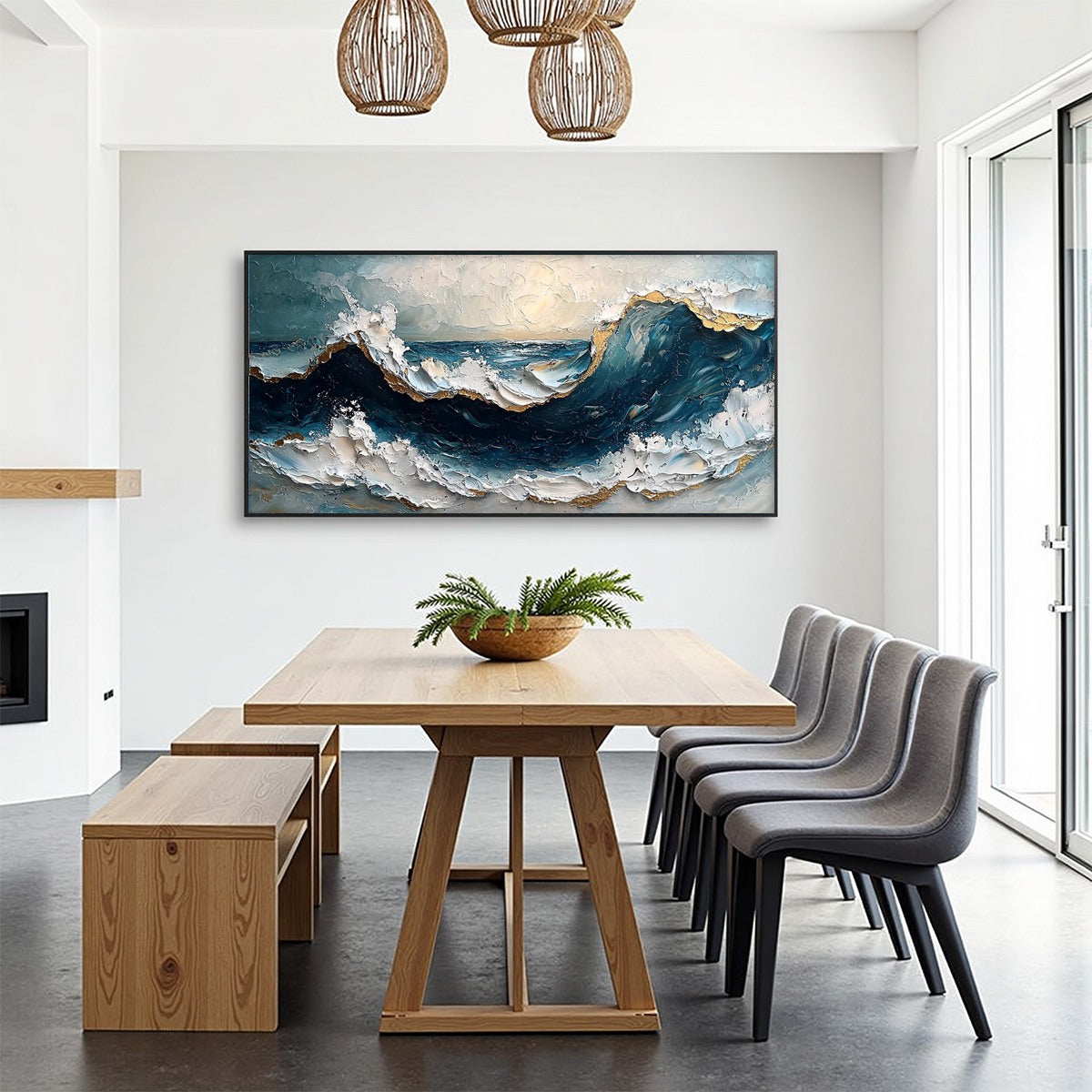 GOLDEN TIDE: Textured Impasto Ocean Wave Oil Painting - Image 7