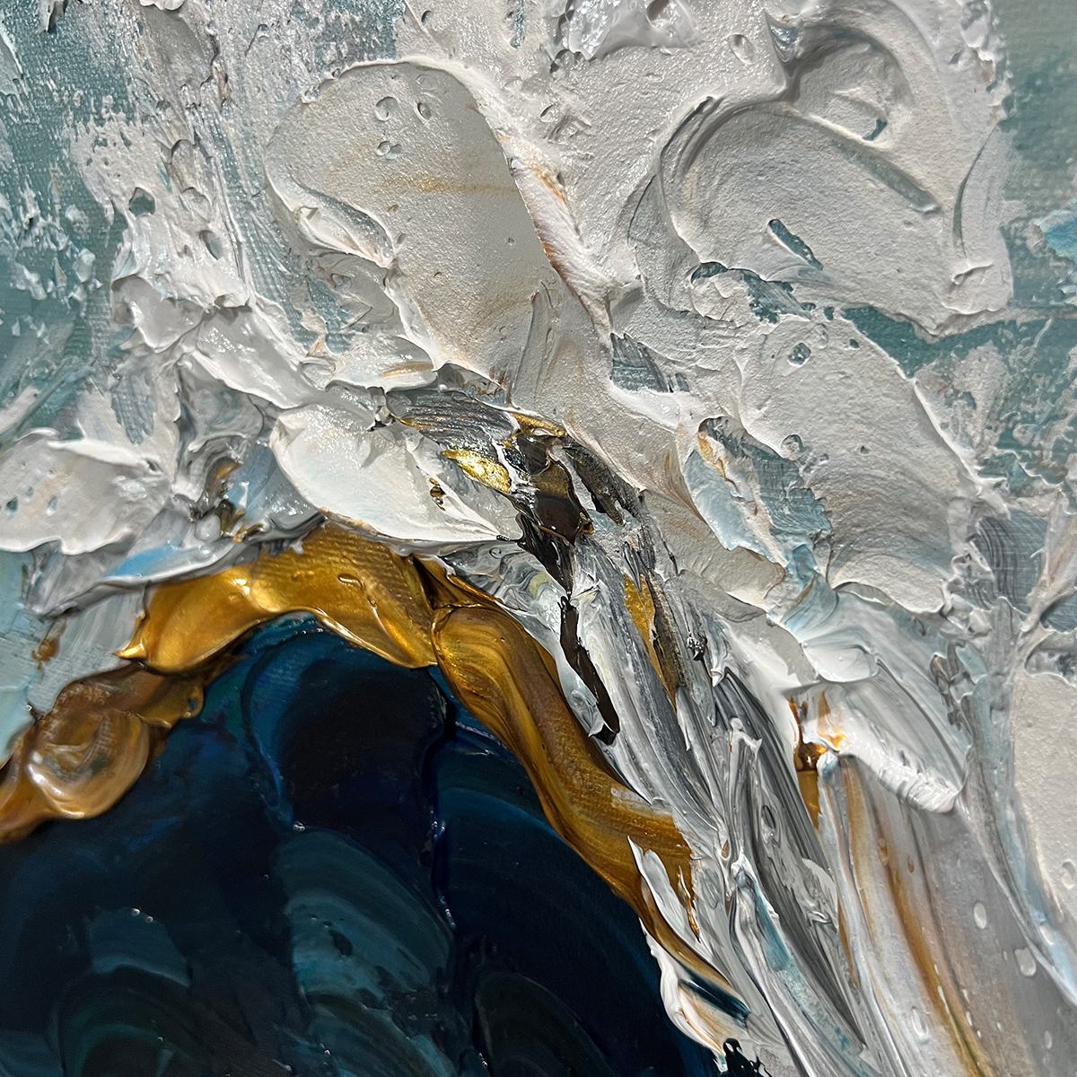 GOLDEN TIDE: Textured Impasto Ocean Wave Oil Painting - Image 5