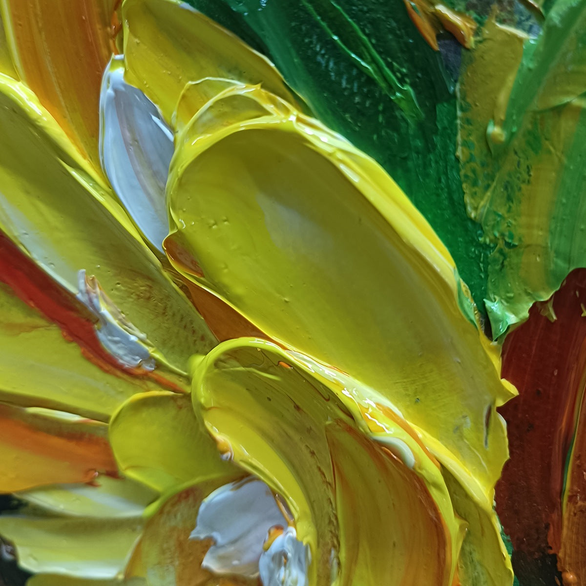 GOLDEN TRIO: Impasto Sunflower Oil Painting in Vibrant Yellows - Image 5
