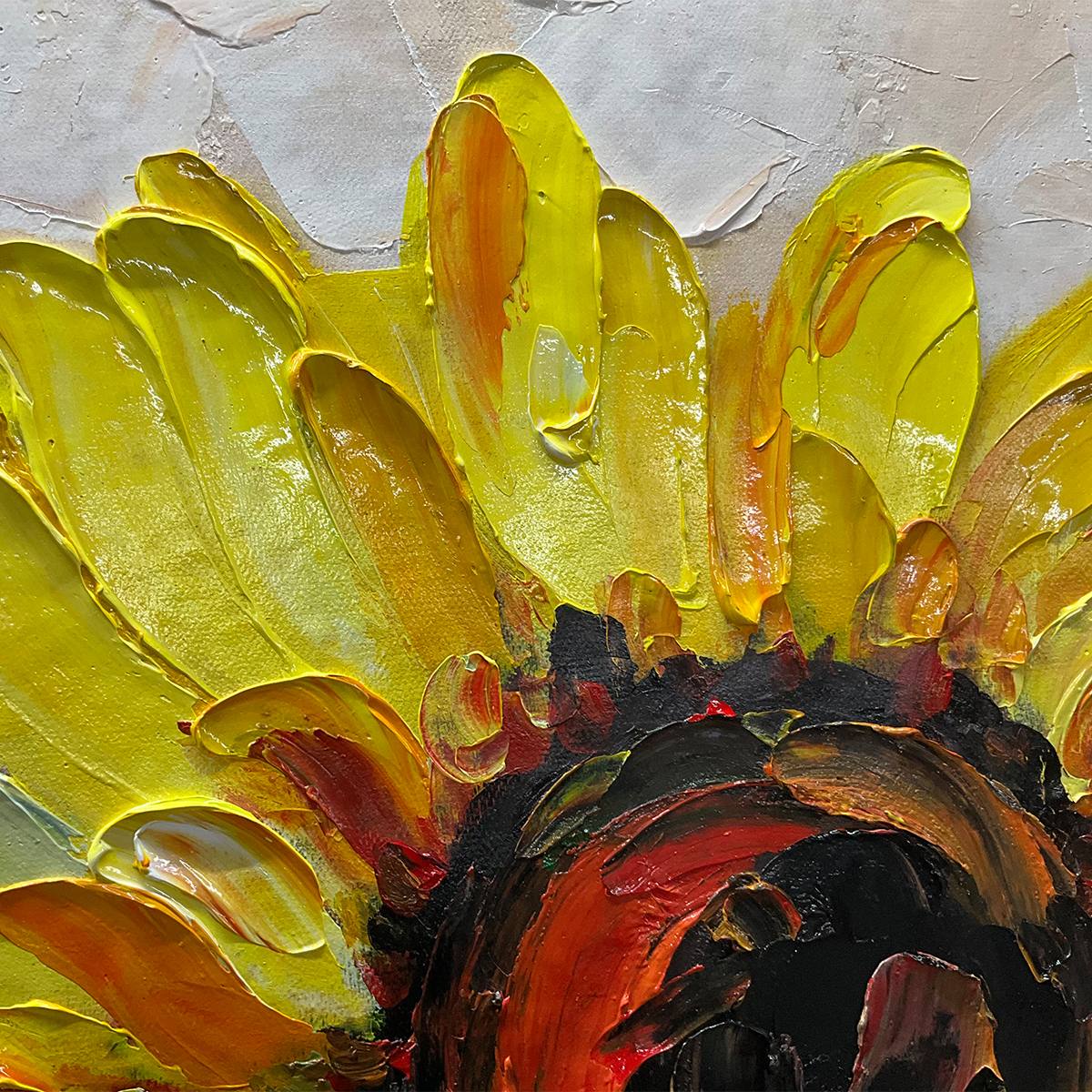 GOLDEN TRIO: Impasto Sunflower Oil Painting in Vibrant Yellows - Image 3