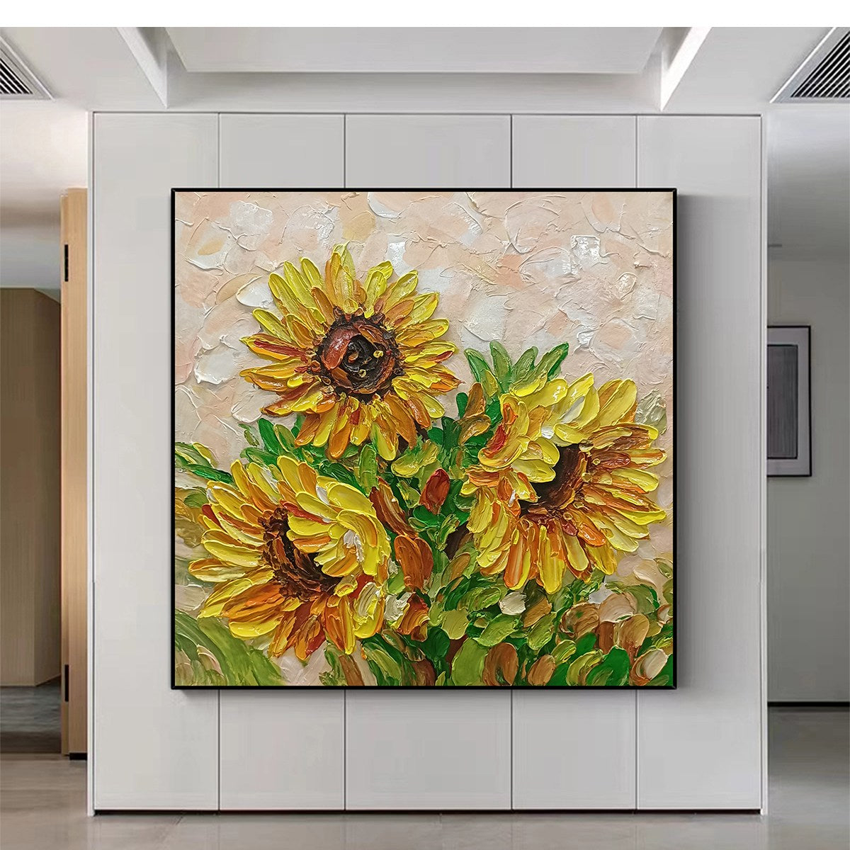 GOLDEN TRIO: Impasto Sunflower Oil Painting in Vibrant Yellows - Image 6