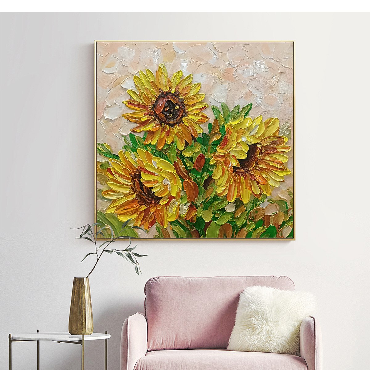 GOLDEN TRIO: Impasto Sunflower Oil Painting in Vibrant Yellows - Image 7