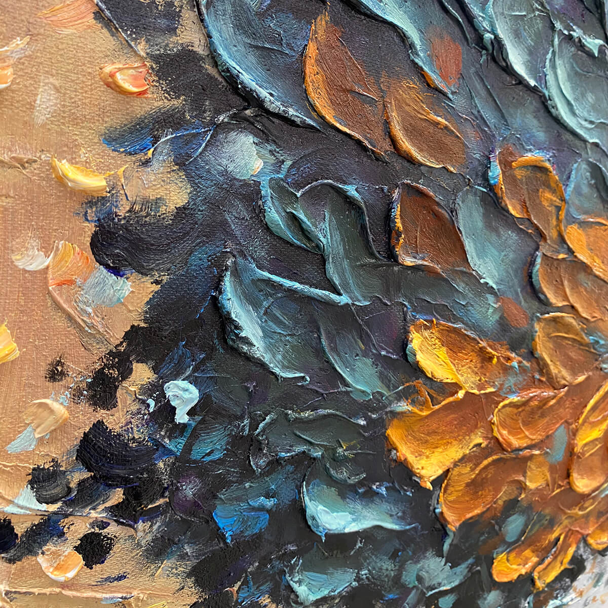 GOLDEN WHISPERS: Textured Abstract Tree Oil Painting - Image 4