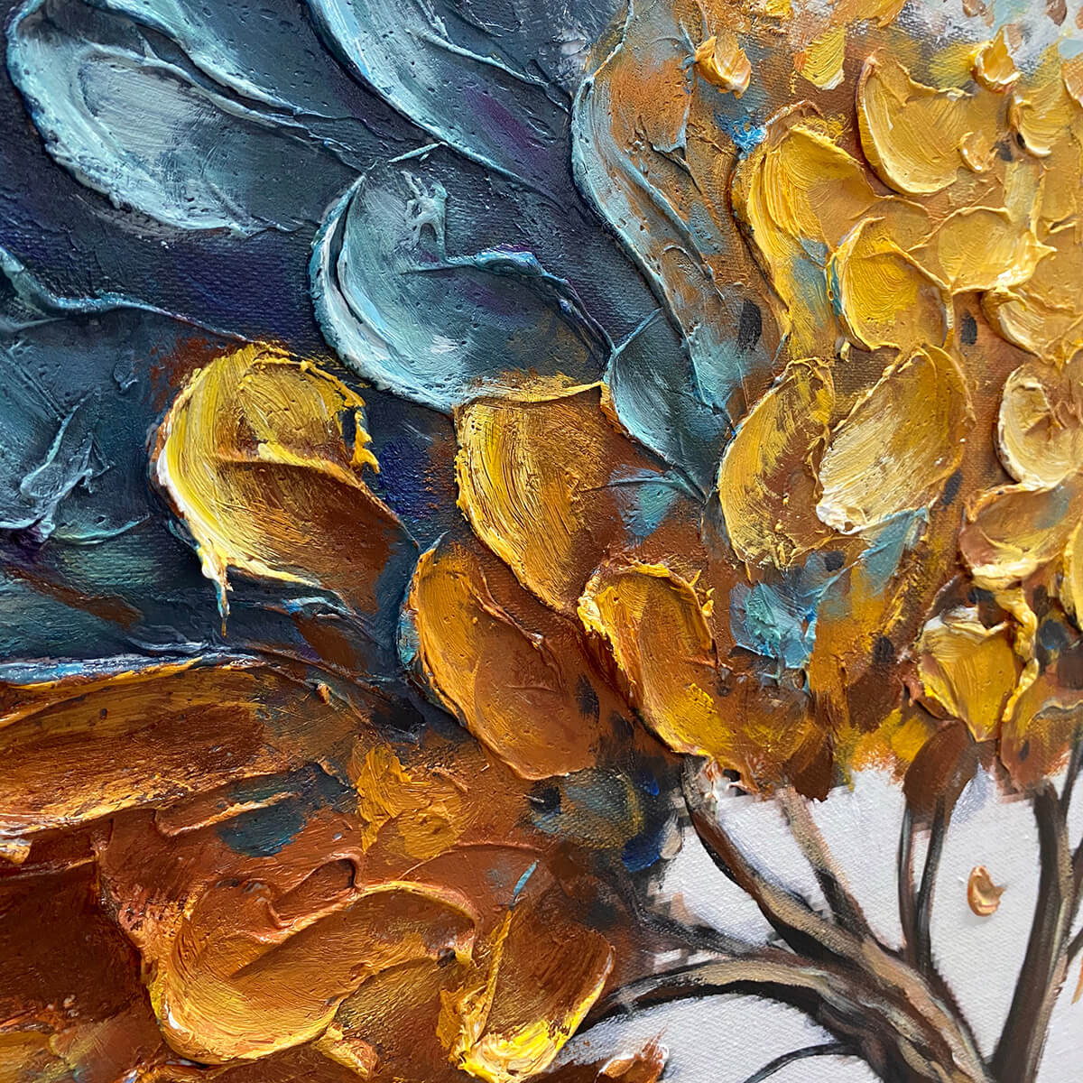 GOLDEN WHISPERS: Textured Abstract Tree Oil Painting - Image 6