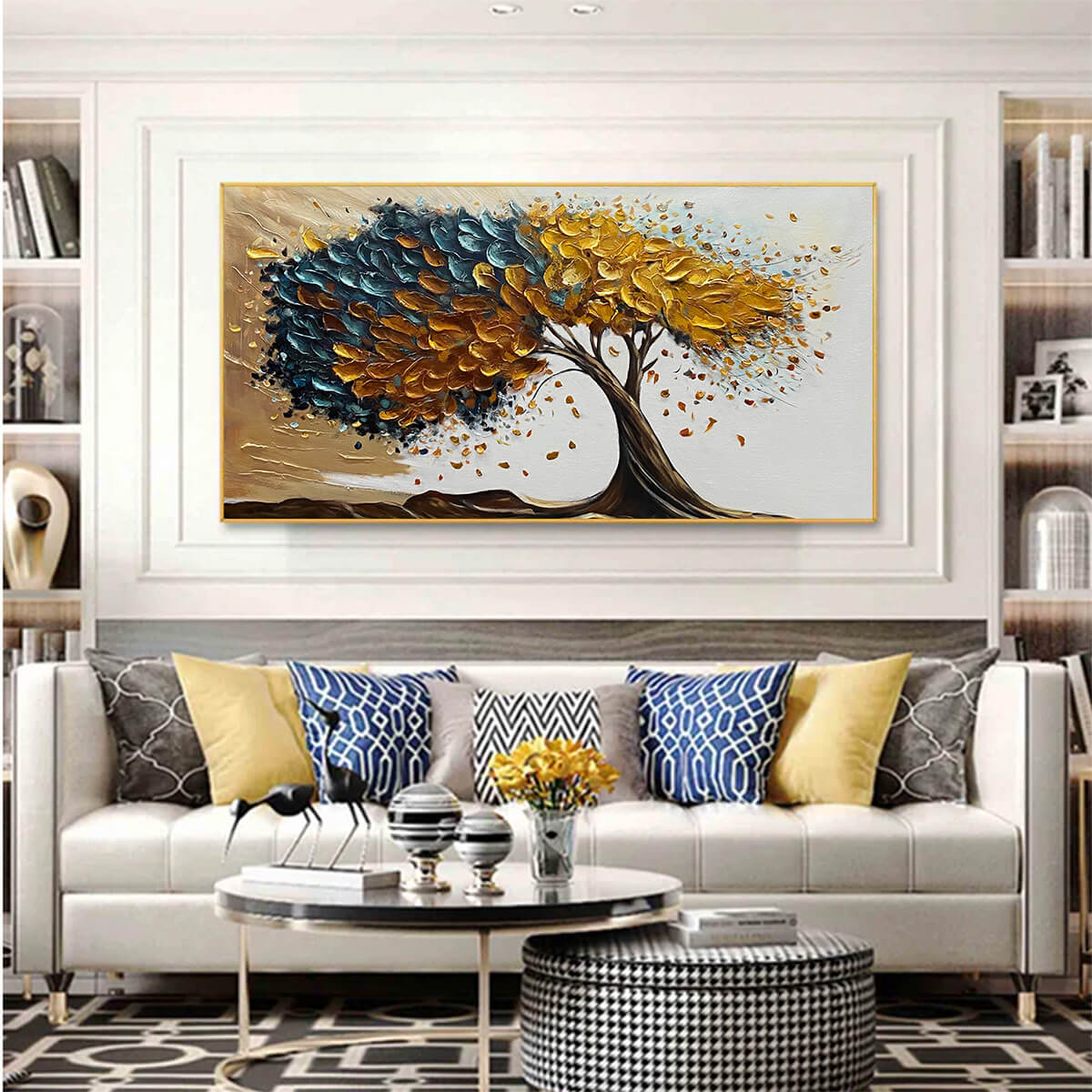 GOLDEN WHISPERS: Textured Abstract Tree Oil Painting - Image 8