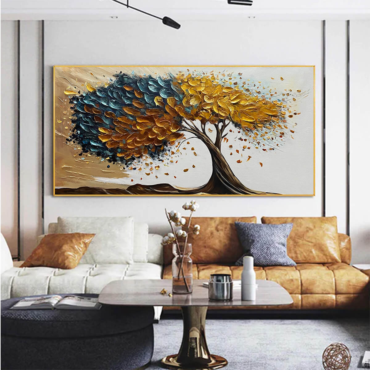 GOLDEN WHISPERS: Textured Abstract Tree Oil Painting - Image 2
