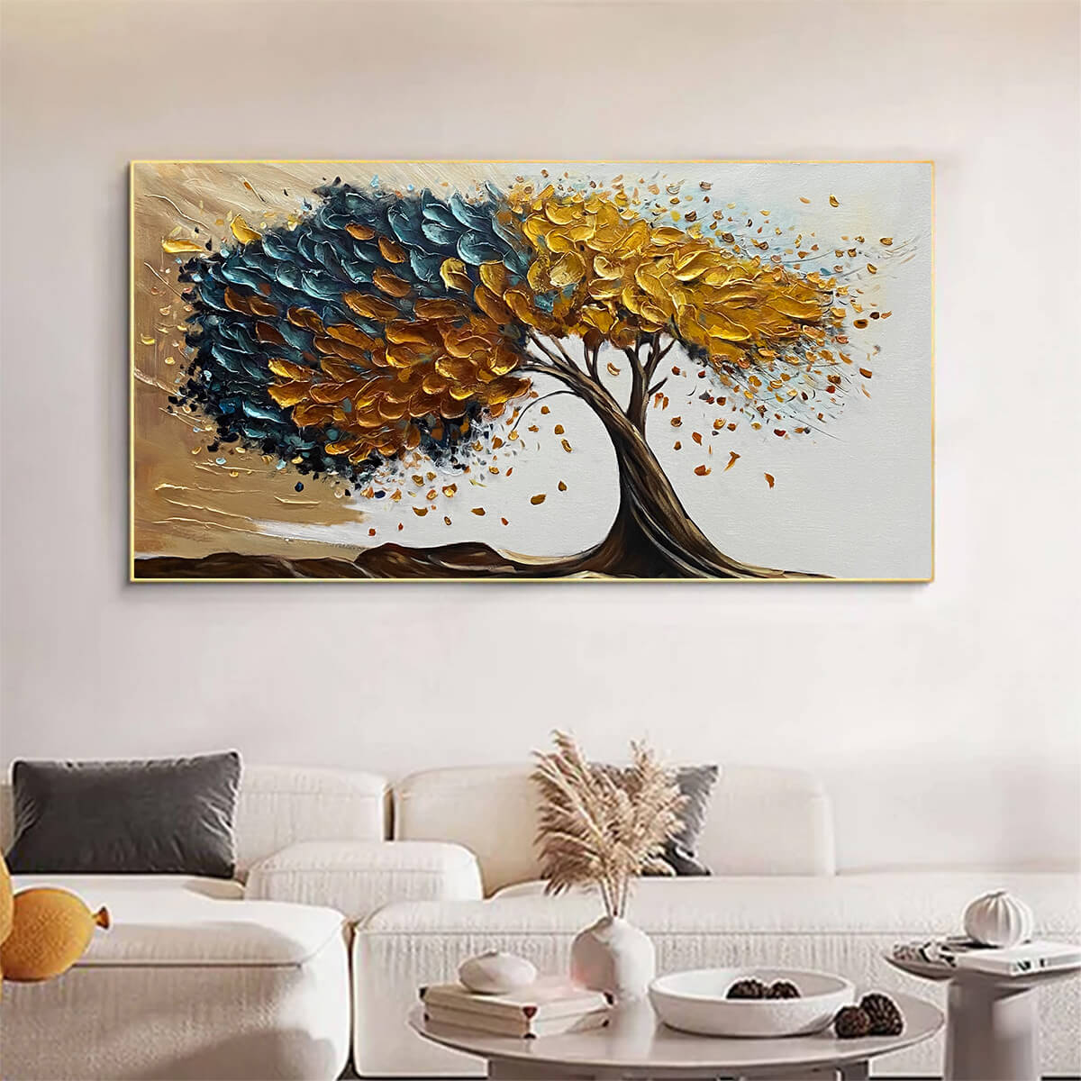 GOLDEN WHISPERS: Textured Abstract Tree Oil Painting - Image 7