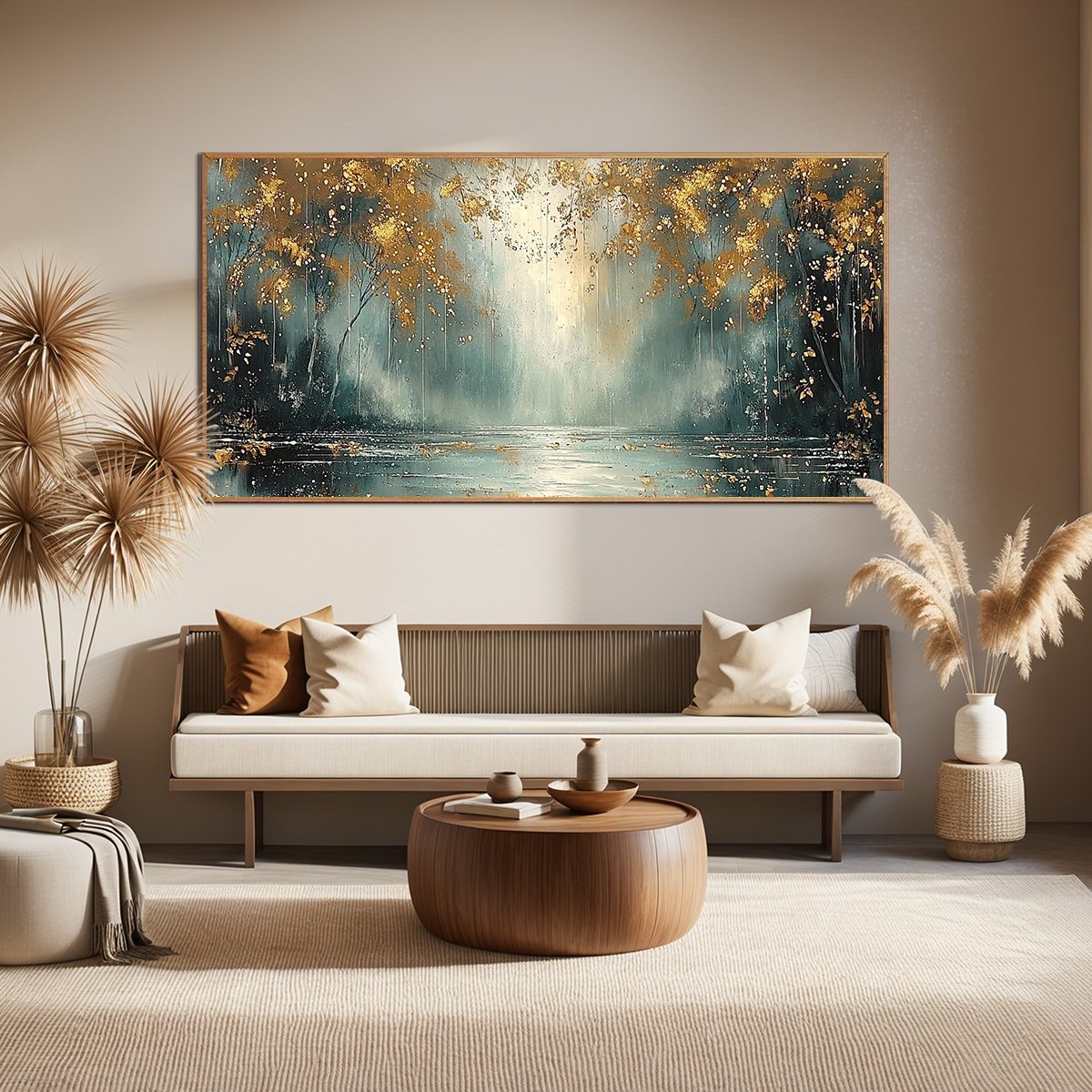 GOLDEN WHISPERS: Textured Forest Landscape Oil Painting with Gold Accents - Image 6