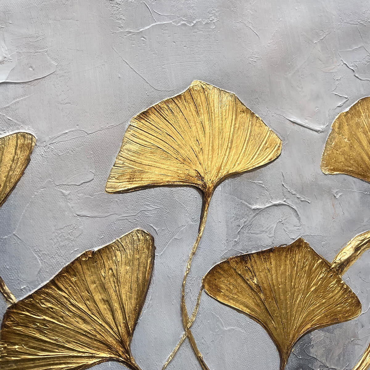 GOLDEN WHISPERS: Textured Ginkgo Leaf Oil Painting in Gold - Image 5